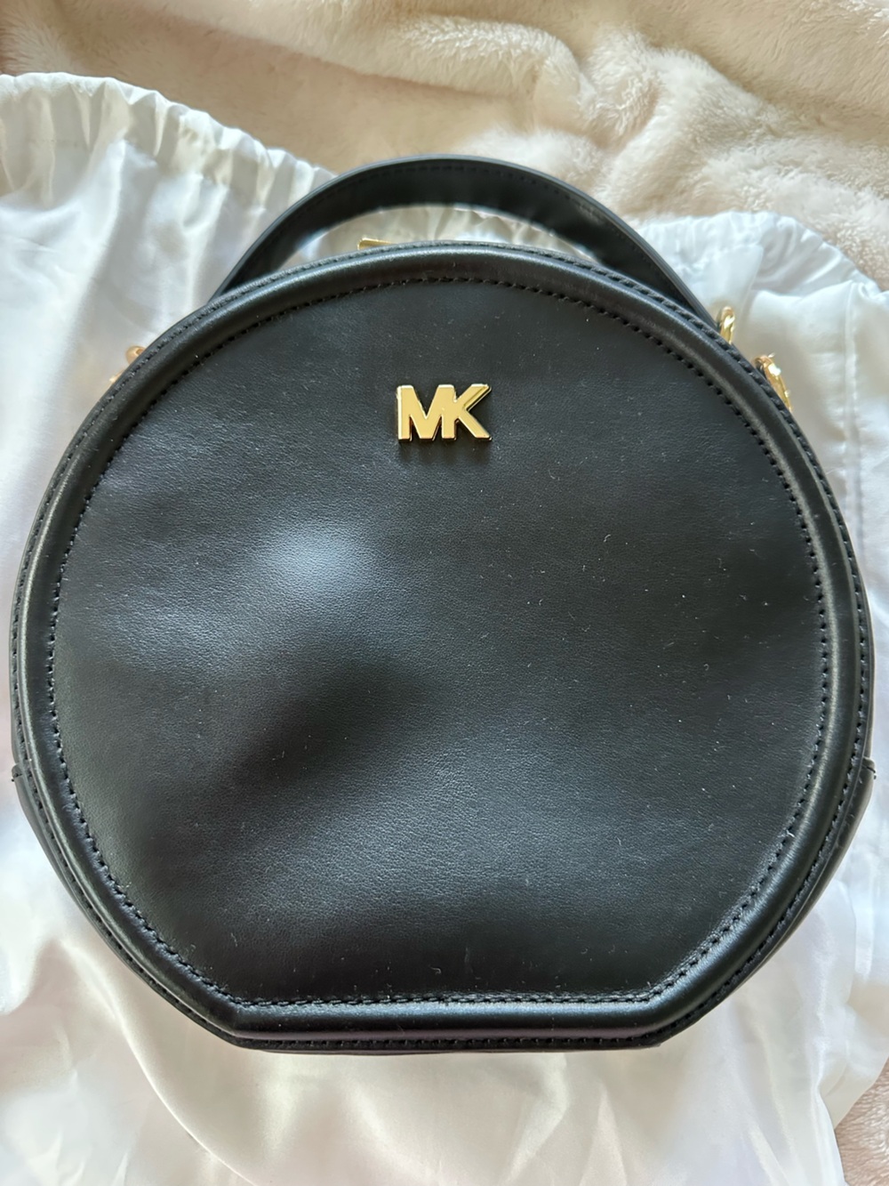 Michael Kors Black Round Crossbody with Gold MK Accent